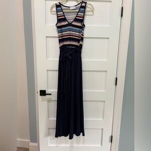 French Grey Navy multi colored maxi dress